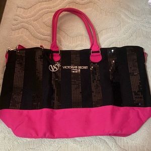 Black and pink sequin Victoria’s Secret Tote Bag.